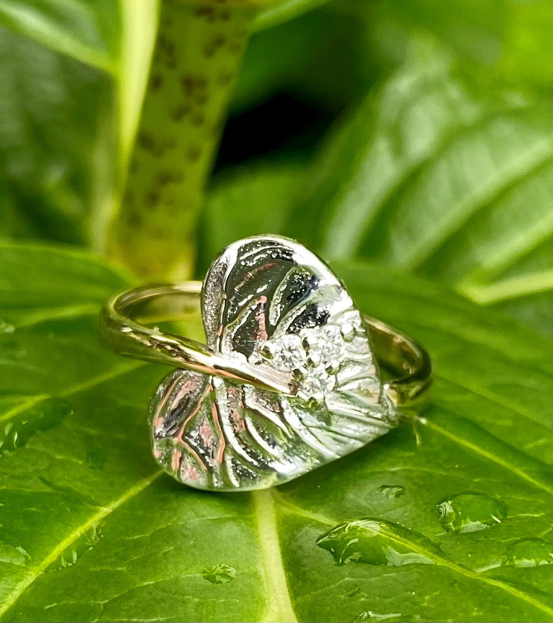 9ct Yellow & White Gold Diamond 'Leaf' Ring