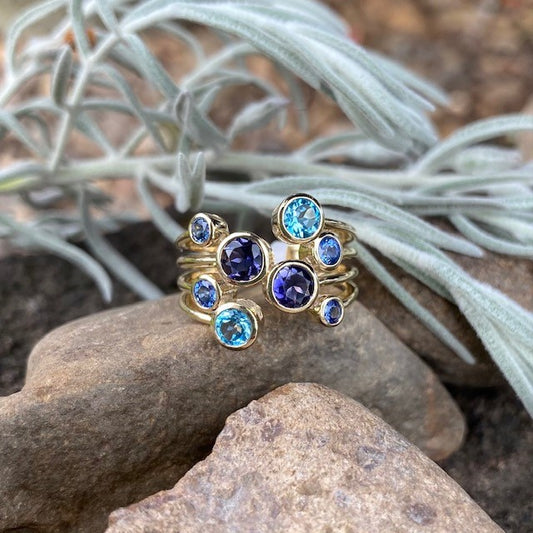 9Y Iolite, Sapphire and Topaz Ring