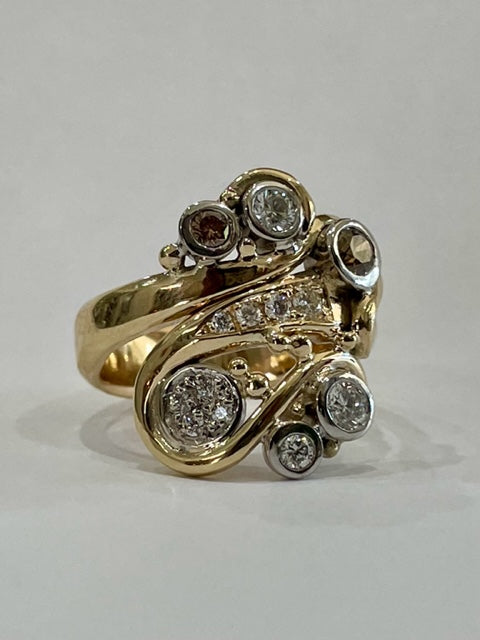 9ct Yellow and white gold Australian Chocolate and white diamond swirl ring