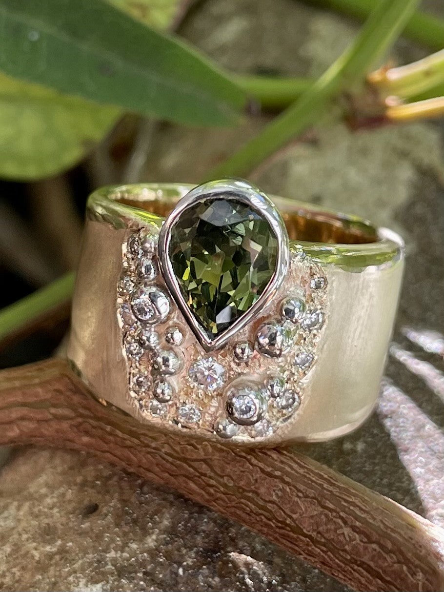9ct Yellow & White Gold Parti Sapphire & Diamond Ring