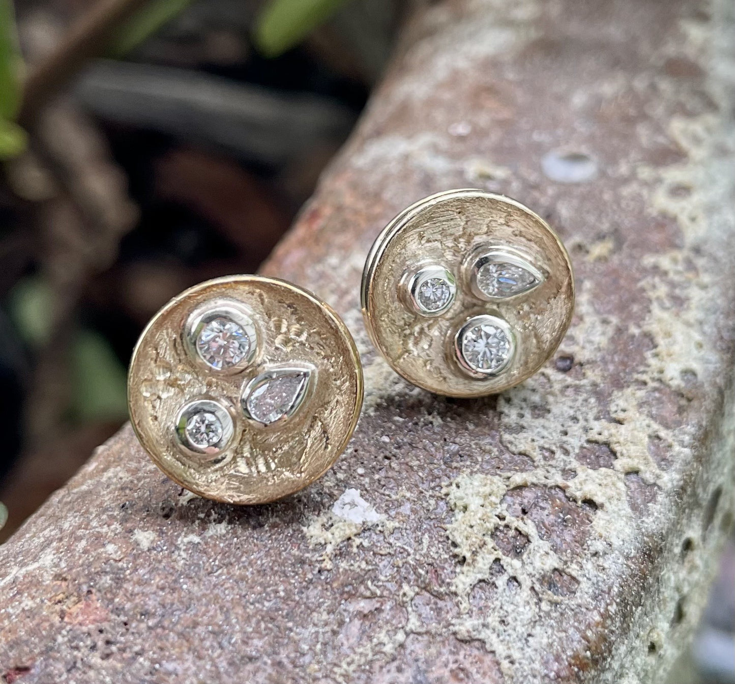 9ct Yellow & White Gold Diamond Disc Studs