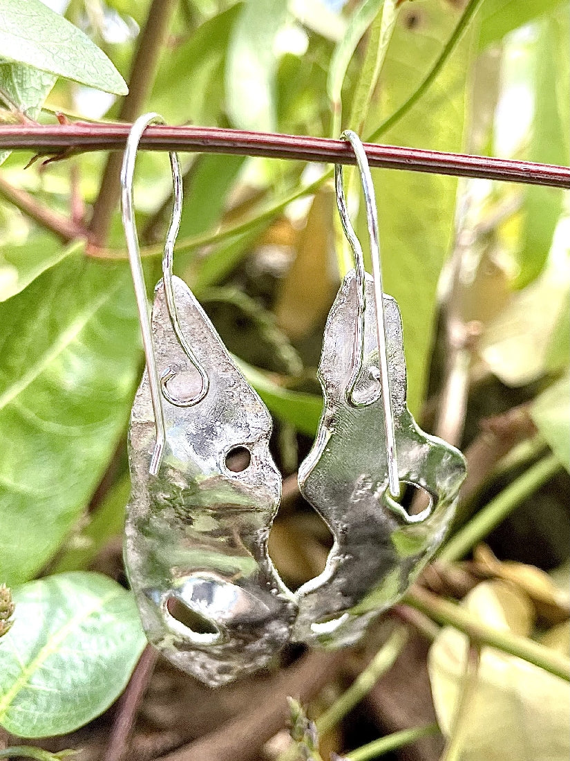 Sterling silver and 9ct Rose gold molten style drop earrings