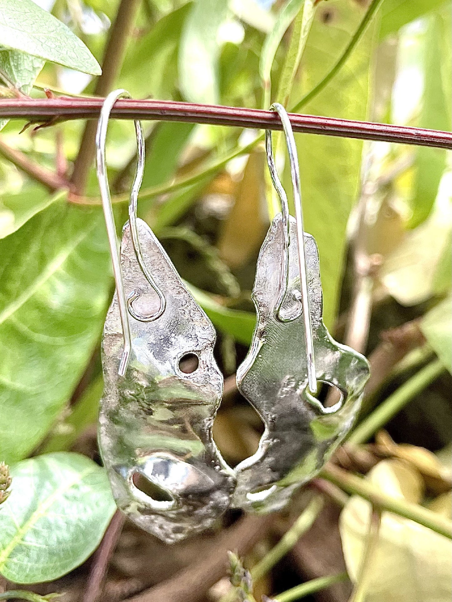 Sterling silver and 9ct Rose gold molten style drop earrings