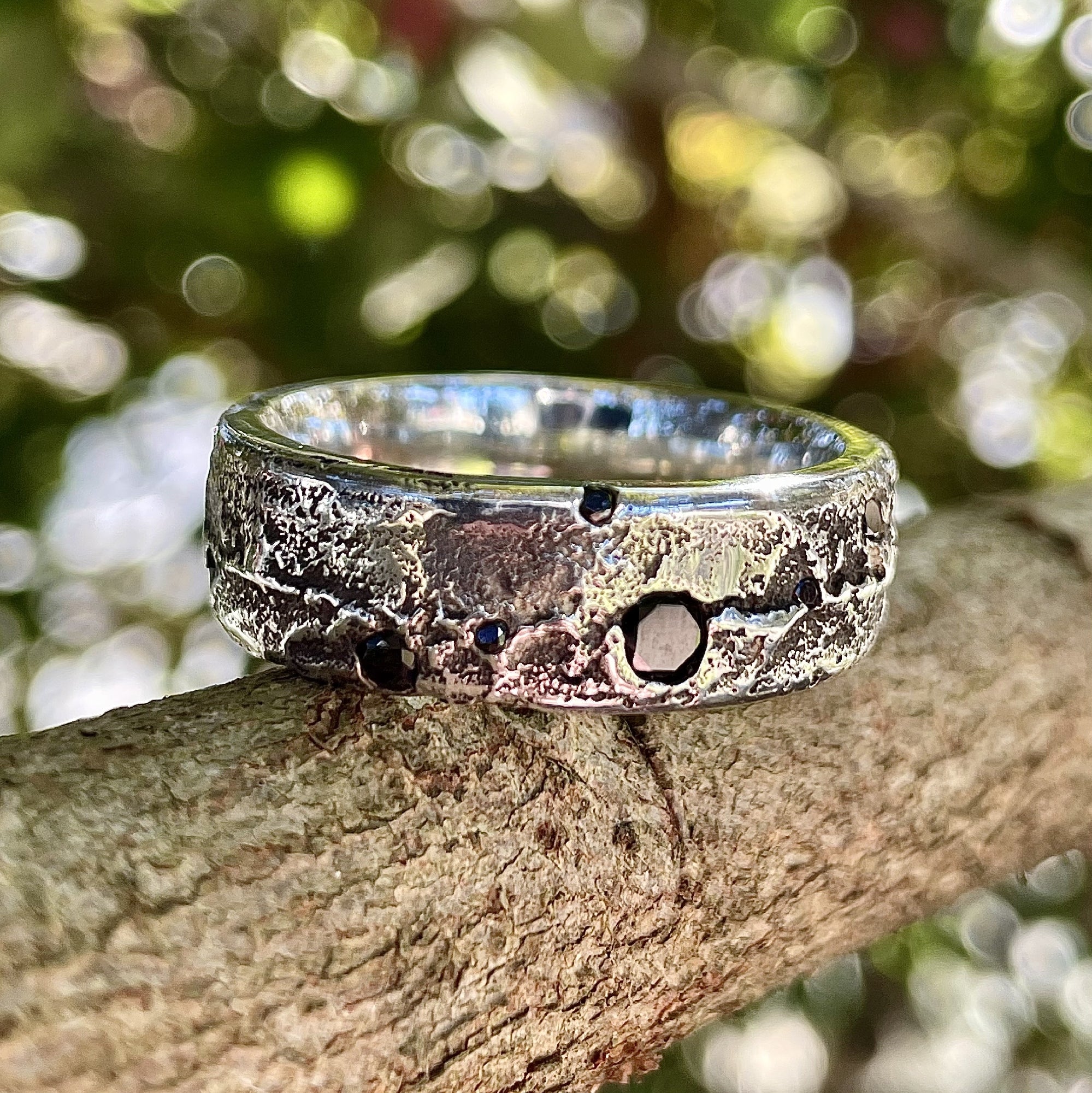 Sand Cast Silver Ring Sterling Silver Black Diamond Sandcast Ring