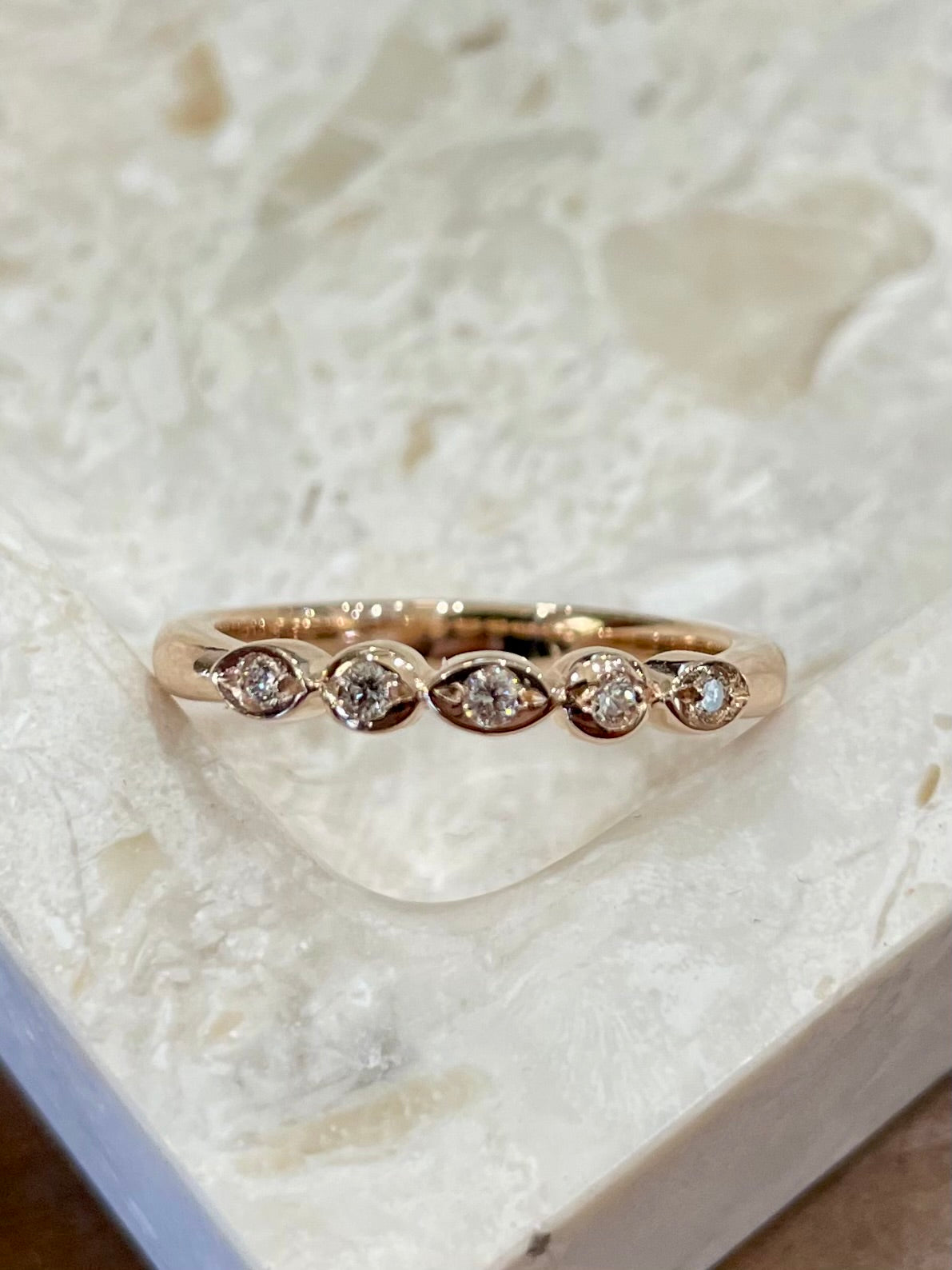 9ct Rose Gold 5 Diamond Wedder - Round/Marquise