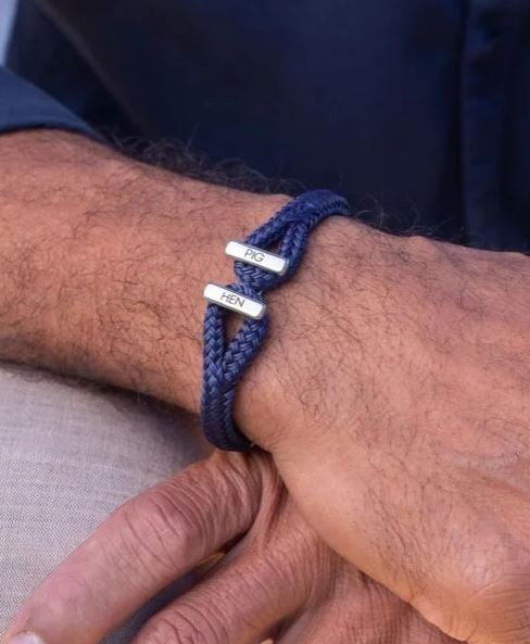 Icy Ike Mens Steel & Rope Bracelet - Navy silver