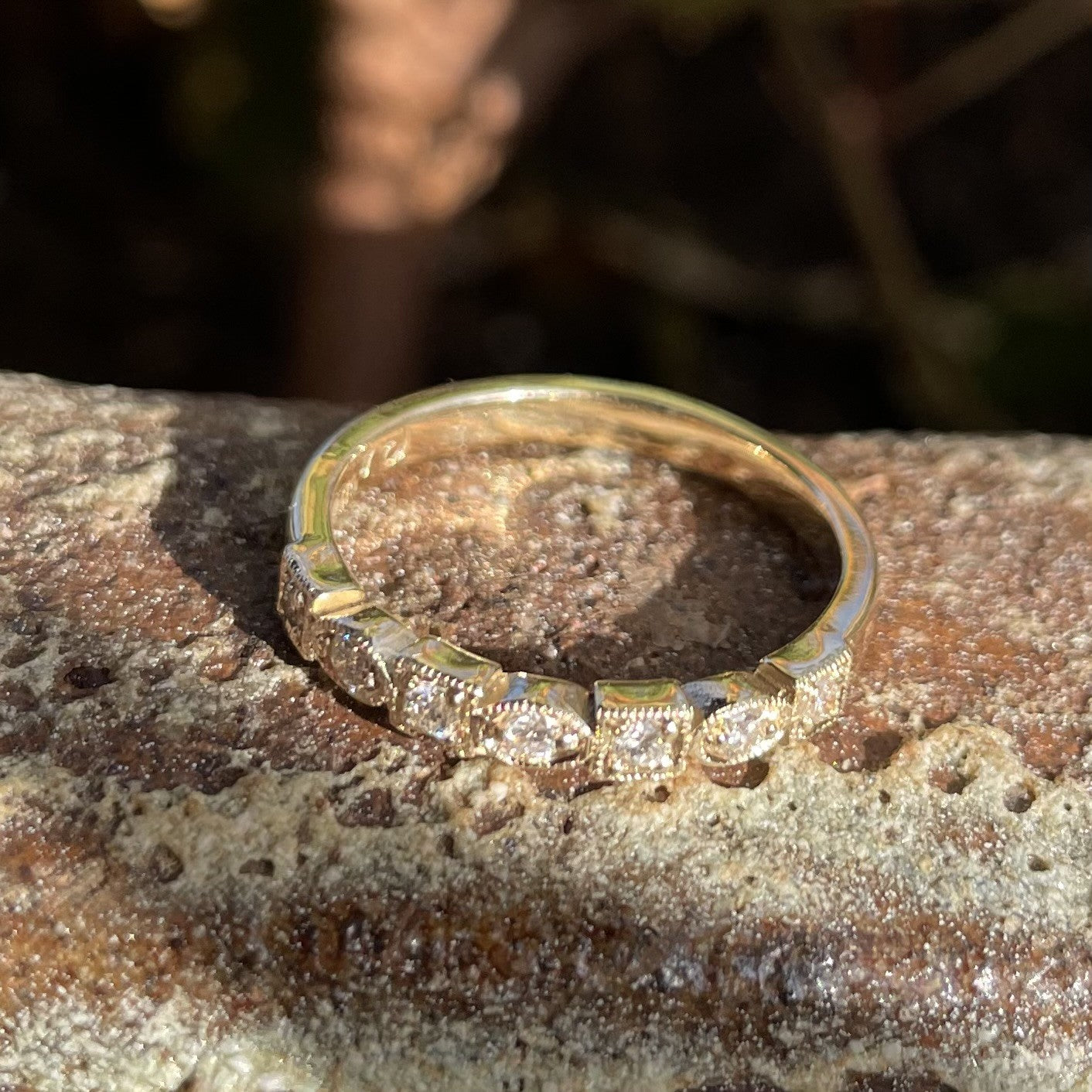 9ct Yellow gold seven diamond wedder - square/marquise