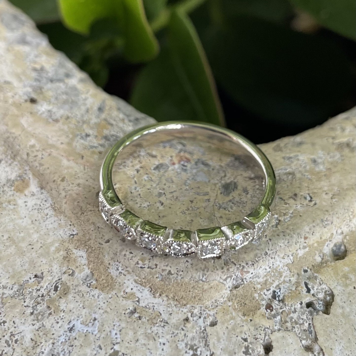 9ct White gold seven diamond wedder - square/marquise