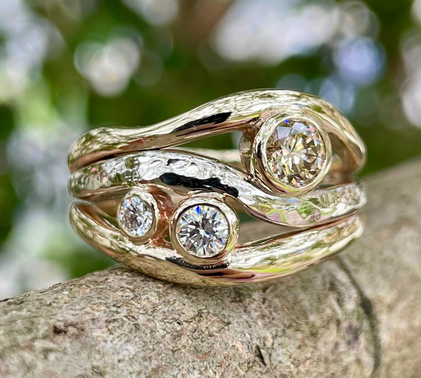 9ct Yellow Gold Wave Style Choc Diamond & Diamond Ring