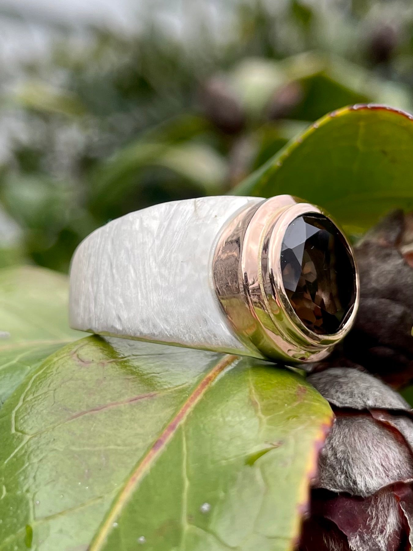 Sterling Silver 9ct Rose Gold bezel-set Smokey Quartz