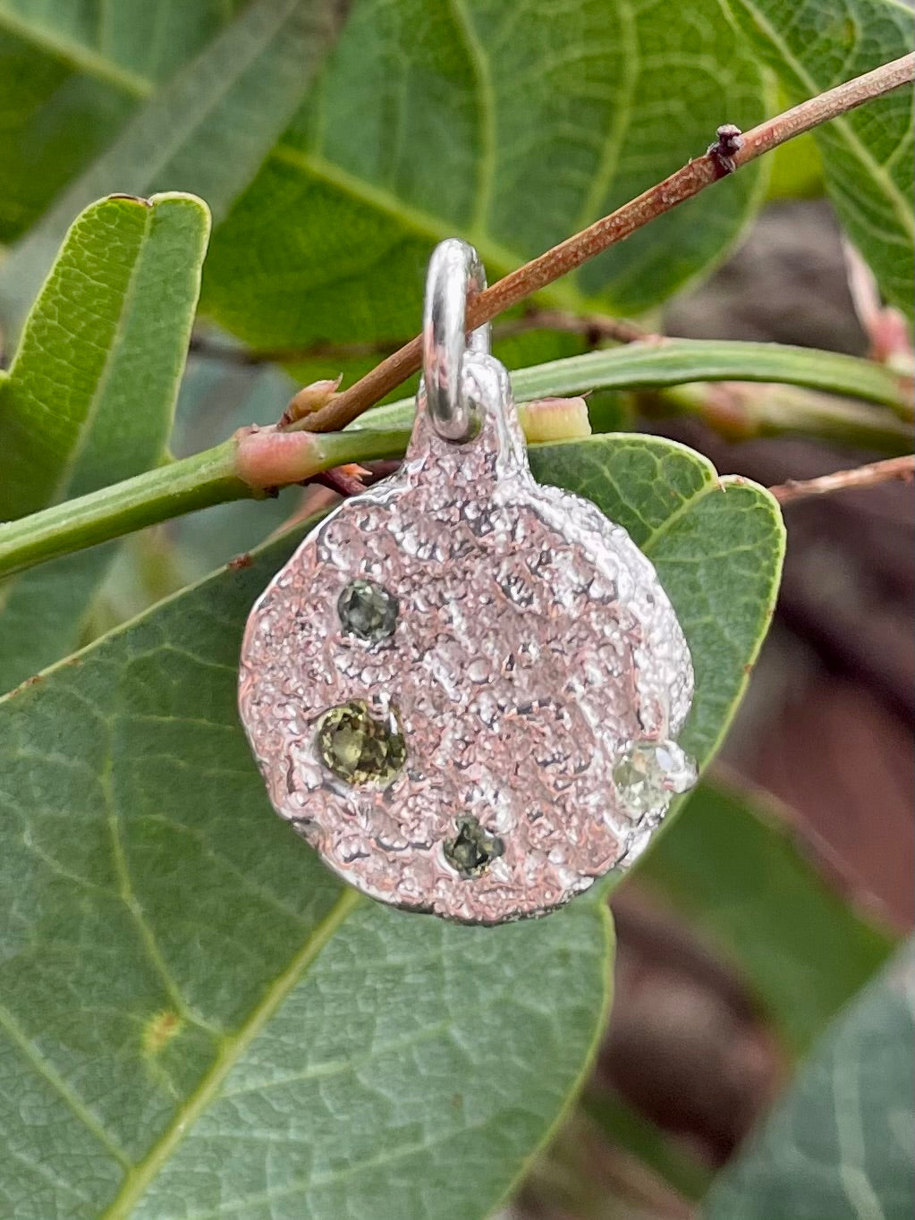 Sterling Silver Green Sapphire Sandcast Pendant