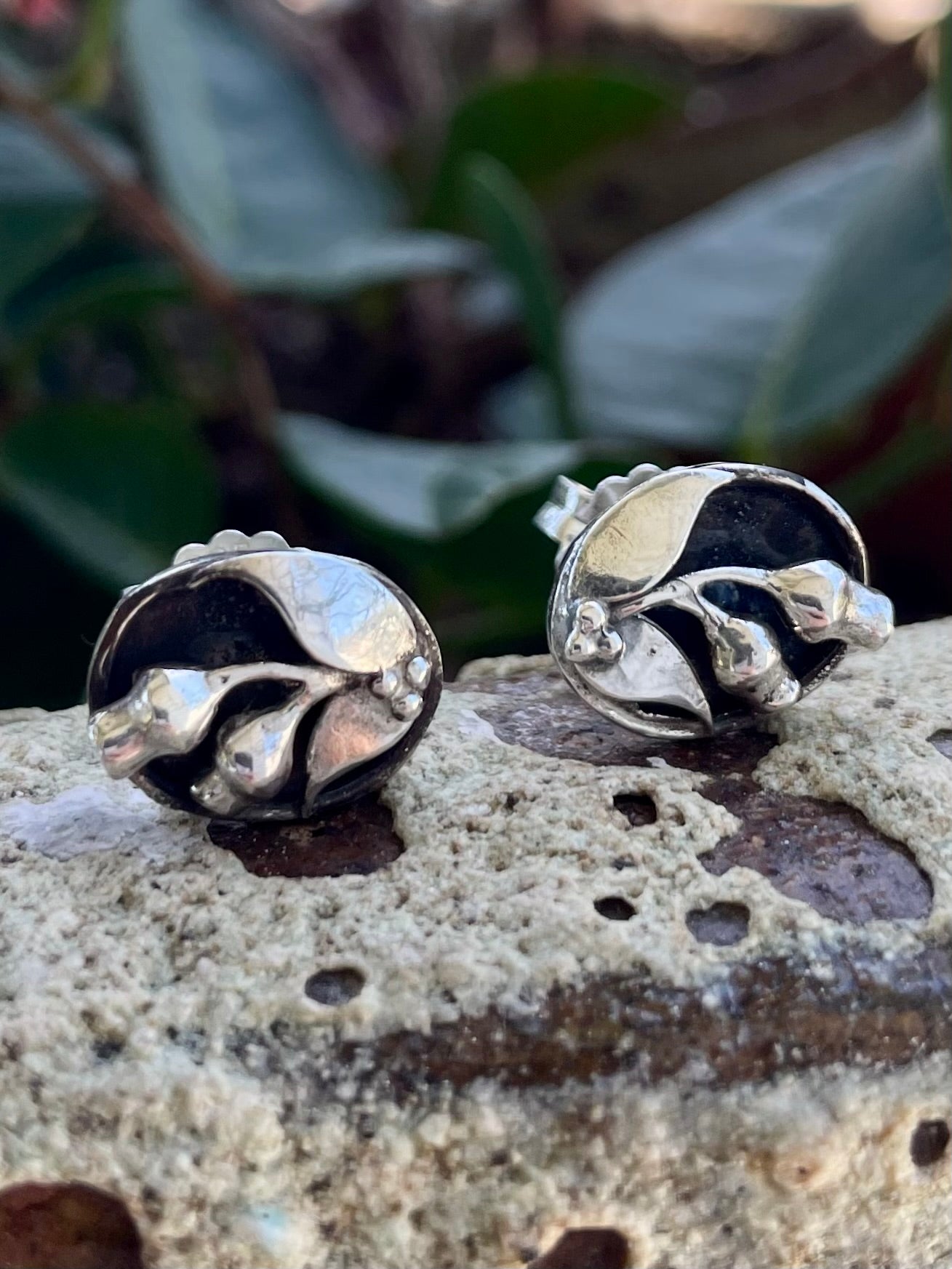 Sterling Silver Gumnut and Leaf Stud Earrings