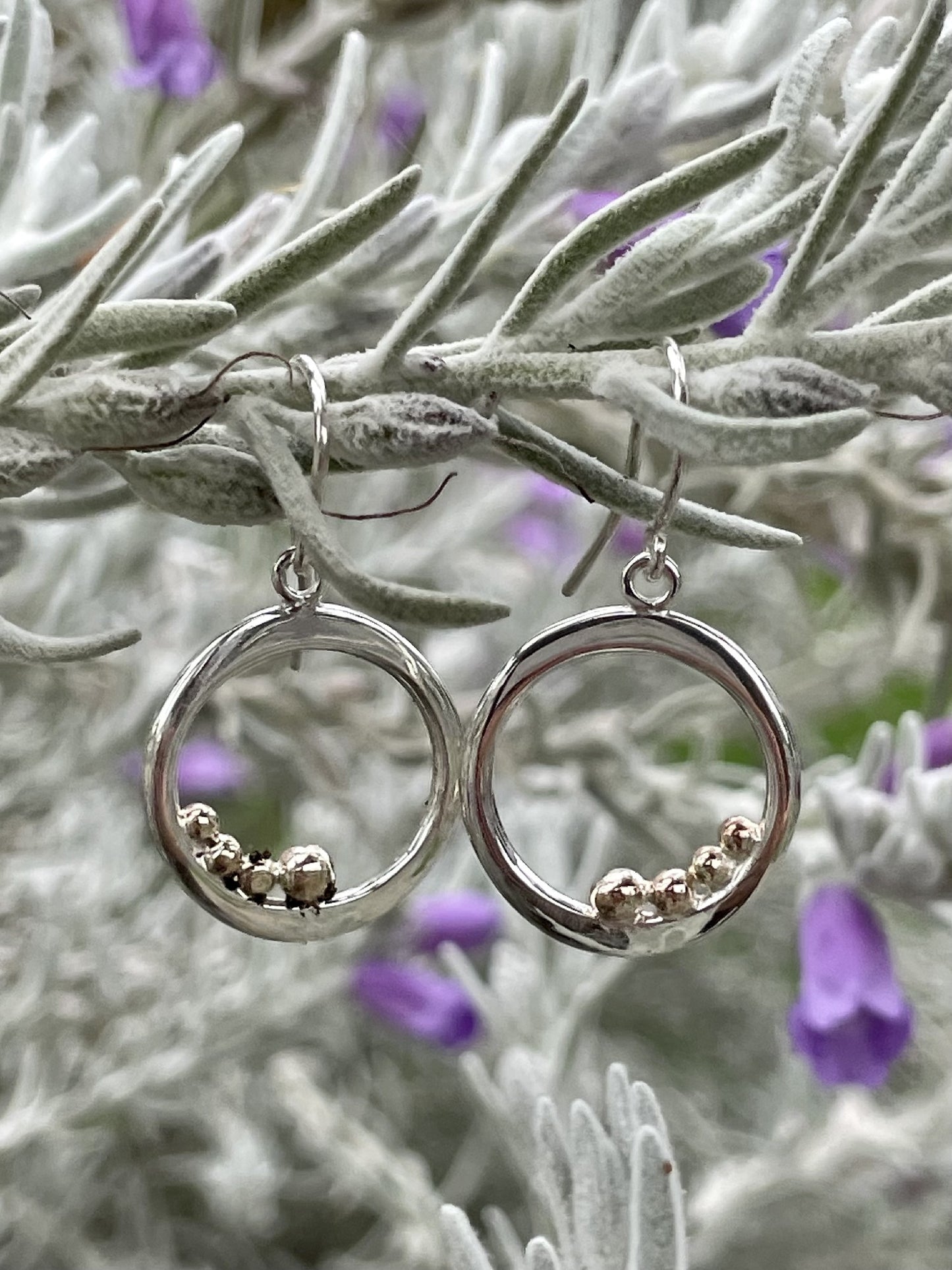 Sterling Silver & 9ct Yellow Gold Circle Ball Earrings Small