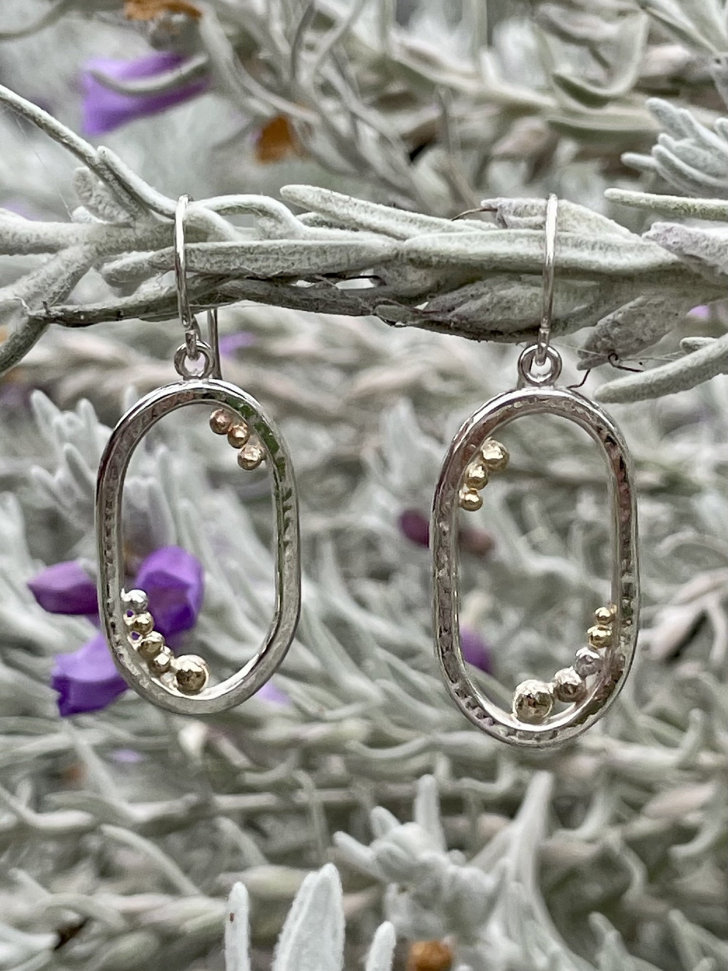 Sterling Silver & 9ct Yellow Gold Oval Ball Earrings Large