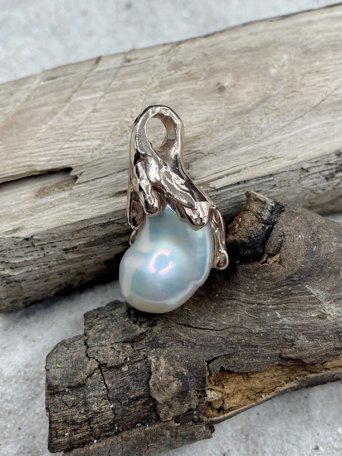 9ct Rose Gold 'Molten' style Baroque Pearl Pendant