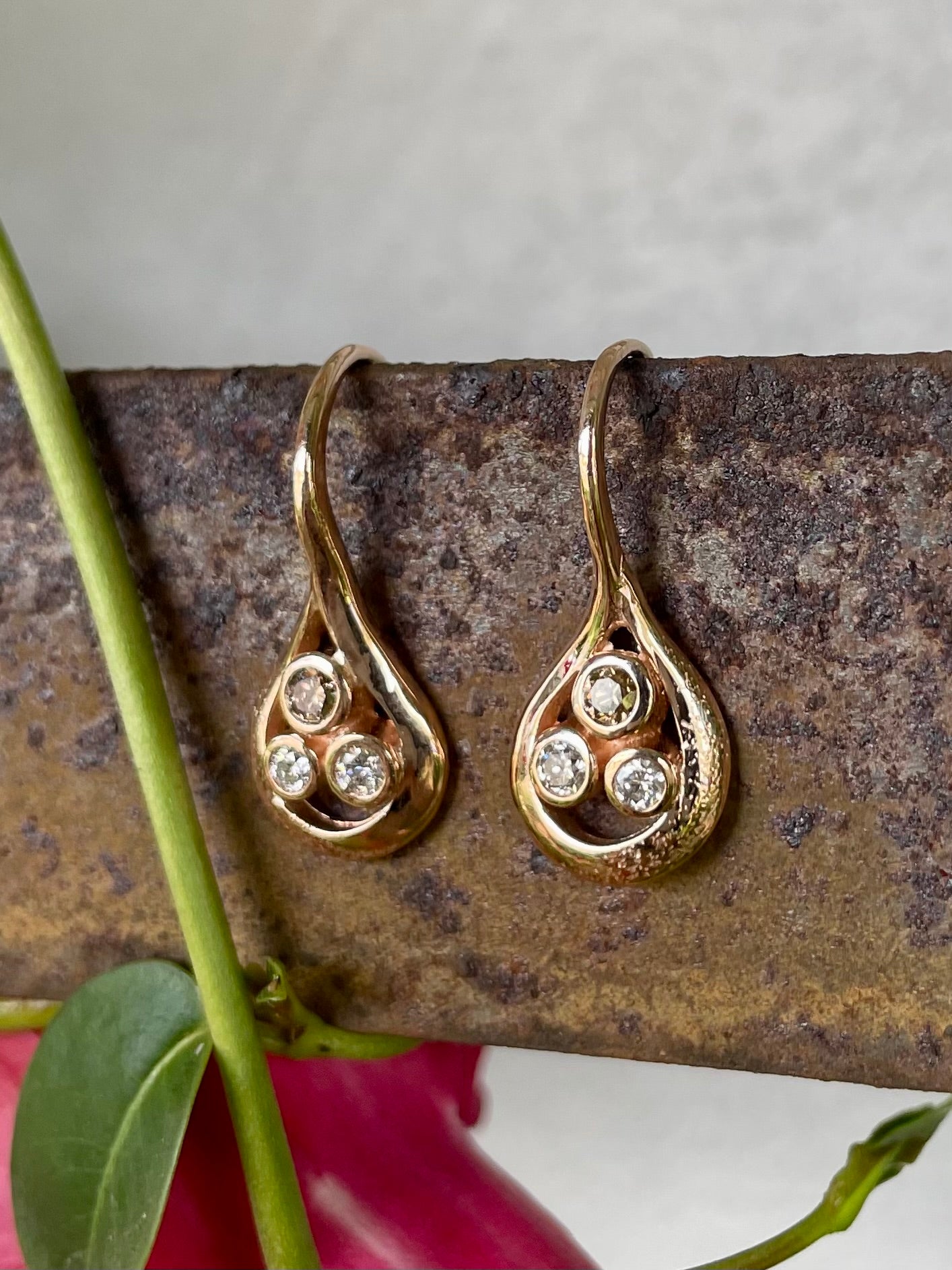 9ct Rose Gold Diamond & Chocolate Diamond Drop Earrings