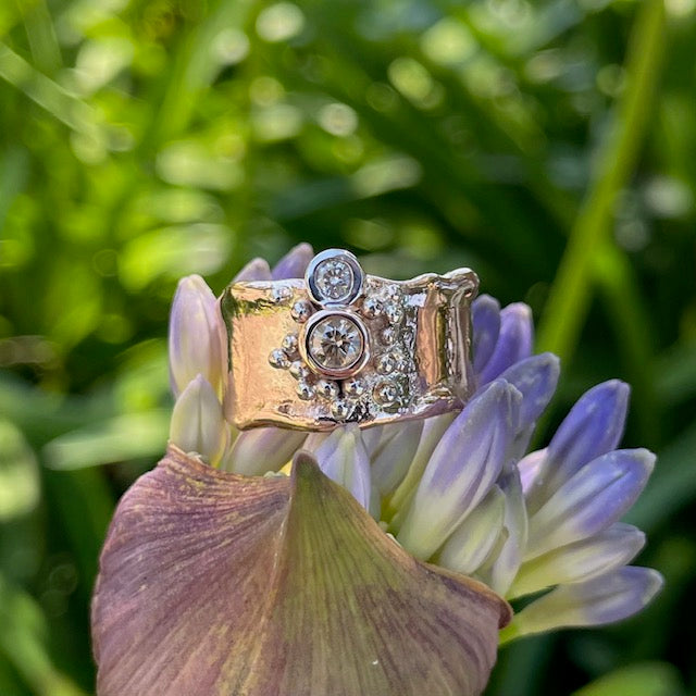 9ct Rose gold Champagne and white diamond molten style ring