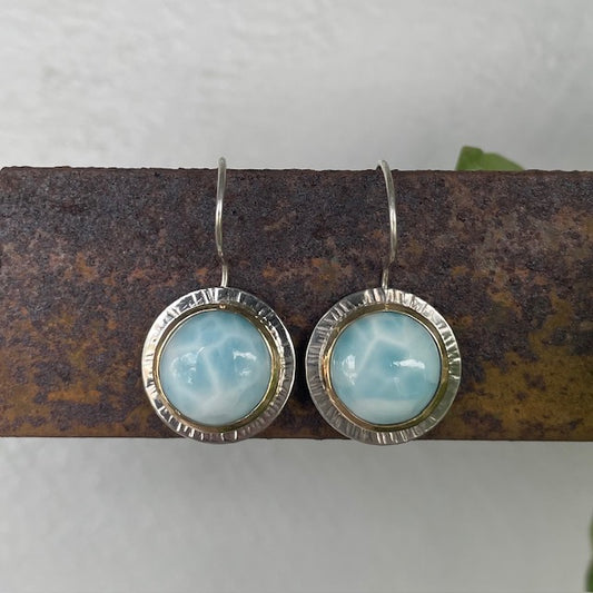 Sterling Silver and 9ct Yellow gold Larimar Earrings