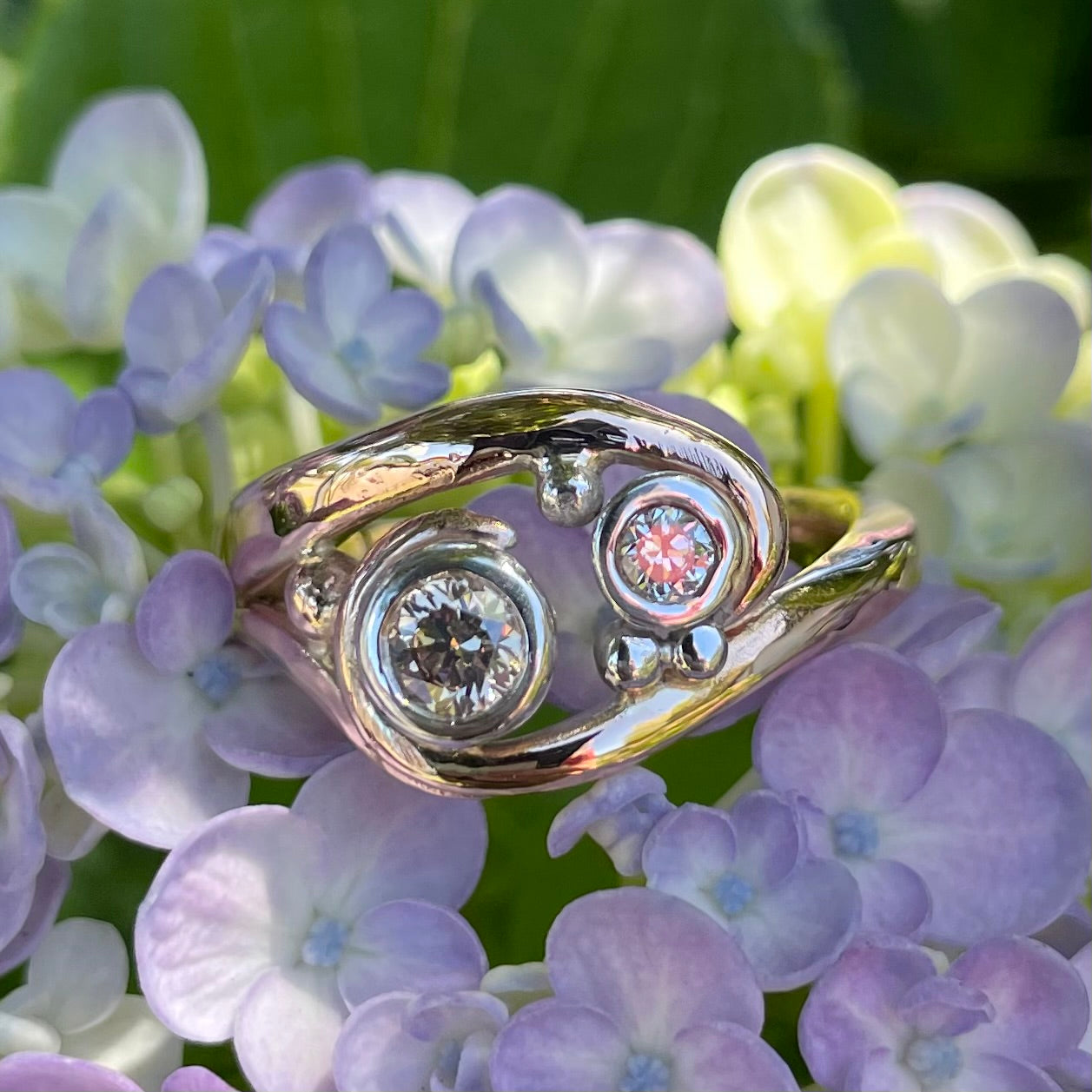 9ct Rose gold Australian Chocolate and white diamond swirl ring