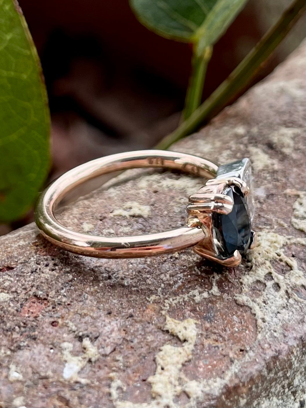 9ct Rose/White Gold Sapphire & Lab Grown Diamond Ring