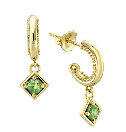 ANYA EARRINGS 9ct Yellow Gold=3.22gm 3.00mm Green Sapphire RBC 2=0.39ct