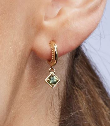 ANYA EARRINGS 9ct Yellow Gold=3.22gm 3.00mm Green Sapphire RBC 2=0.39ct