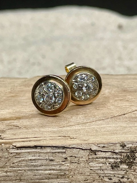 9ct Rose & White Gold Diamond Studs - engrave set