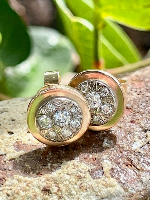 9ct Rose & White Gold Diamond Studs - engrave set