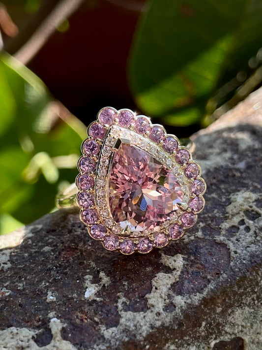 9Y Morganite, Purple Sapphire & Diamond Ring