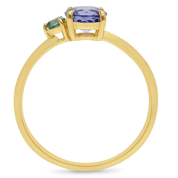 9ct Yellow Gold Tanzanite & Mint Tourmaline Ring