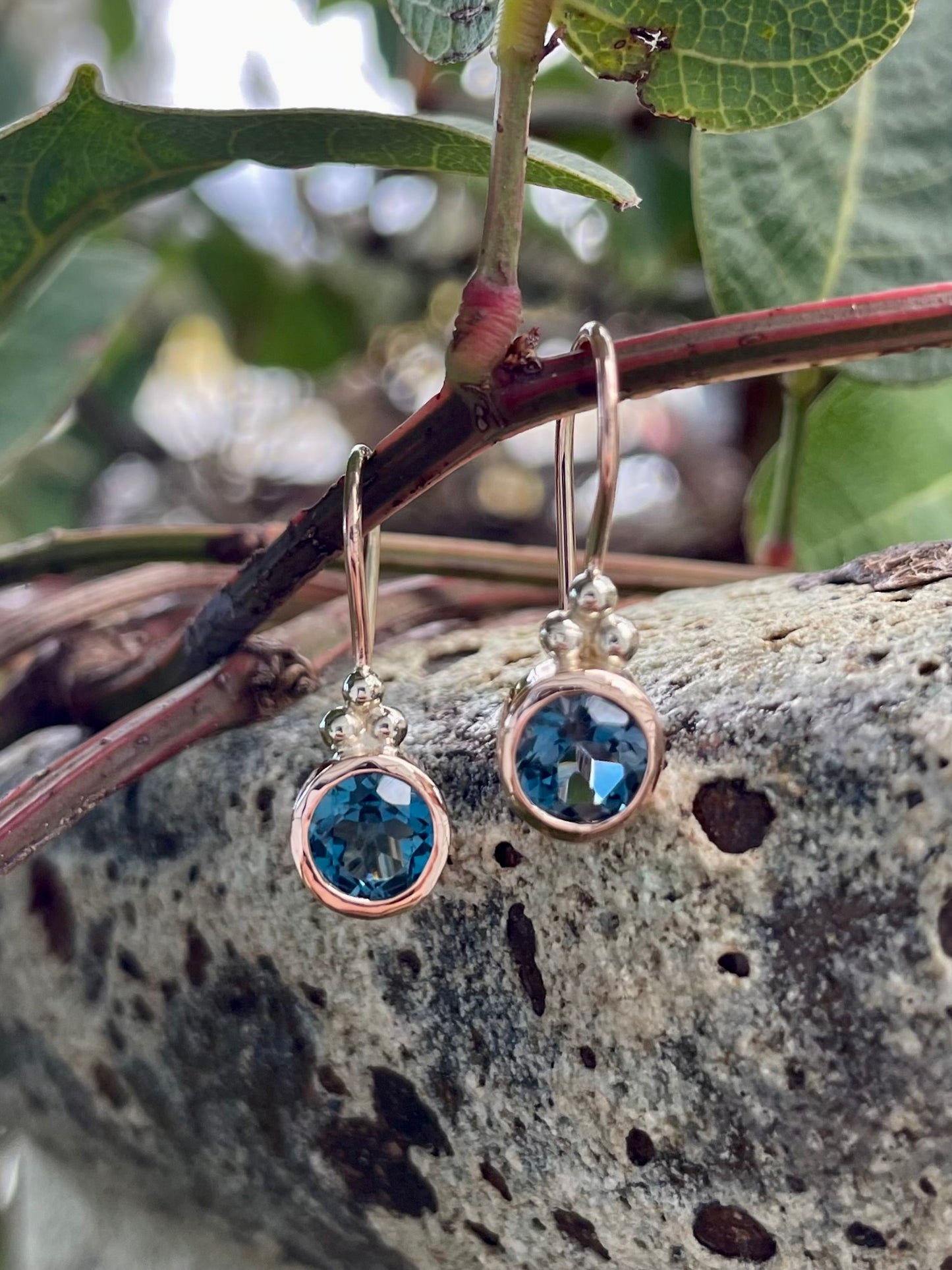 9ct Rose/White Gold London Blue Topaz Earrings