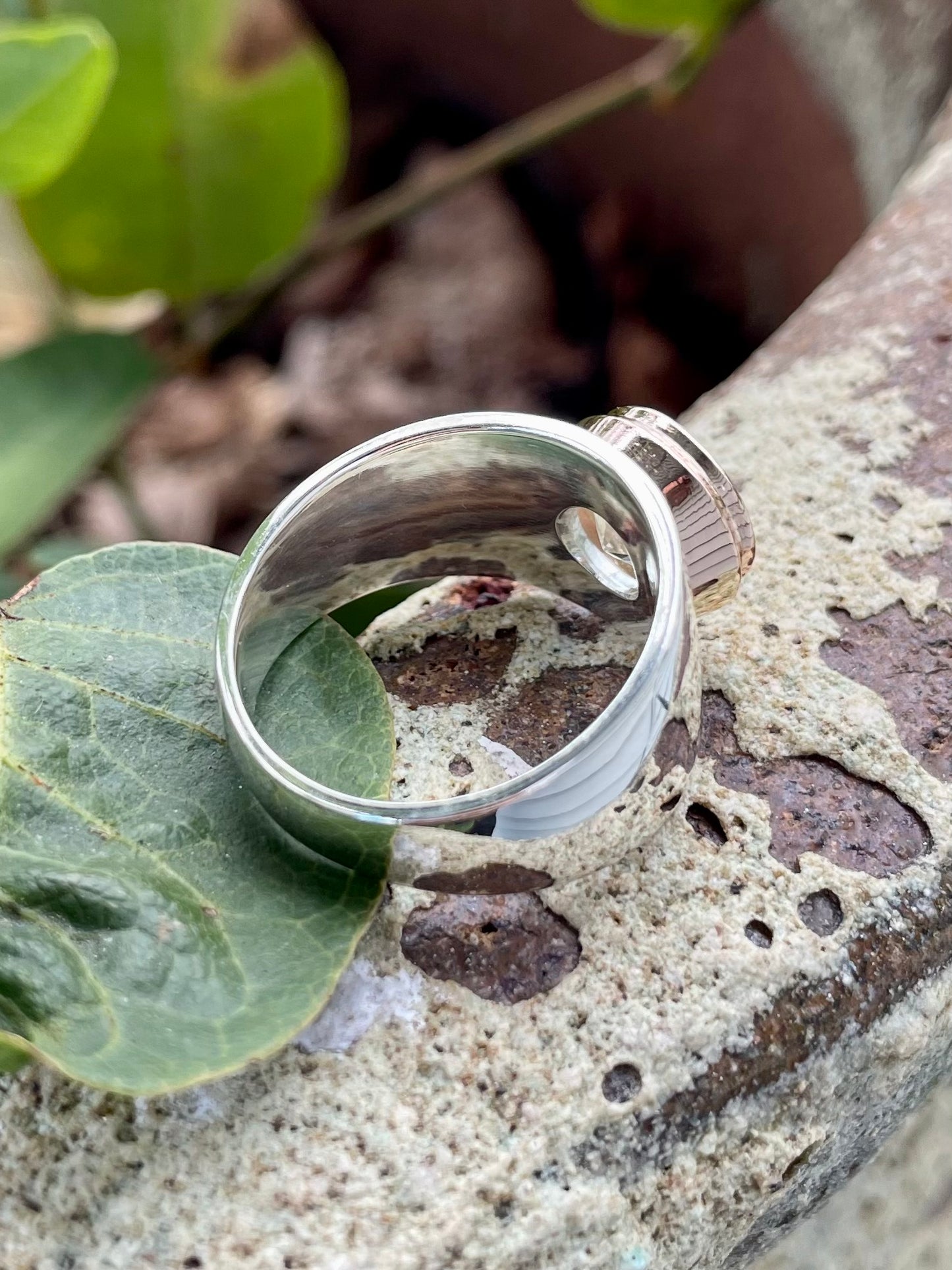 Sterling Silver & 9ct Rose Gold Green Quartz Ring