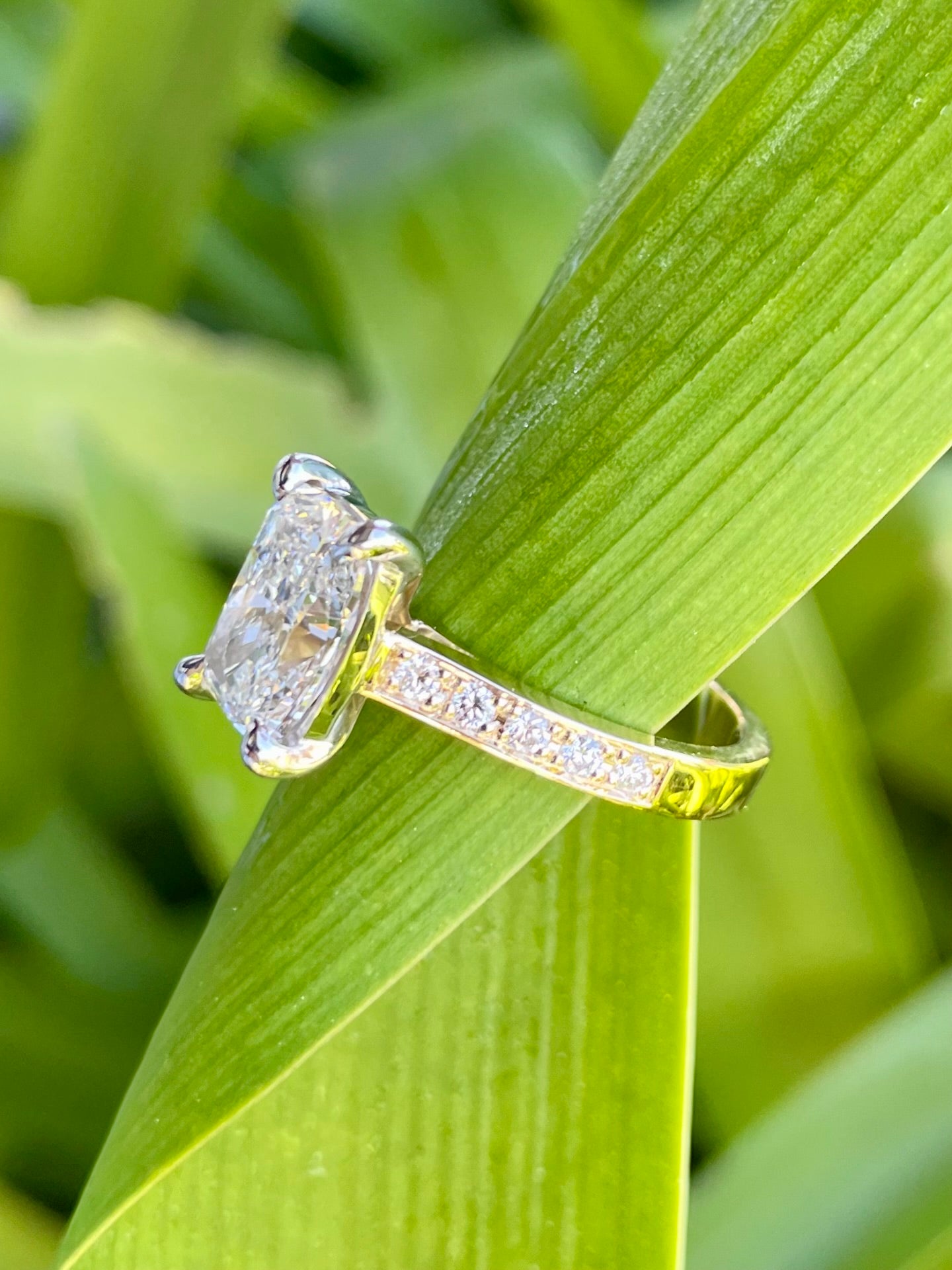 18ct Yellow & White Gold Cushion Lab Diamond Ring