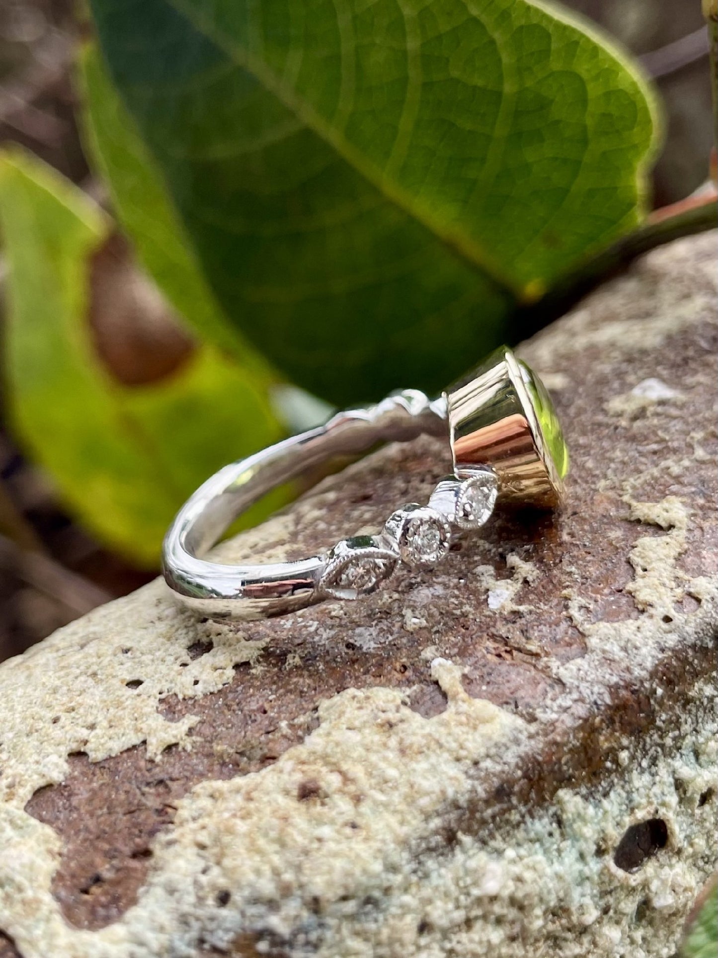 9ct White/Yellow Gold Peridot & Diamond Ring