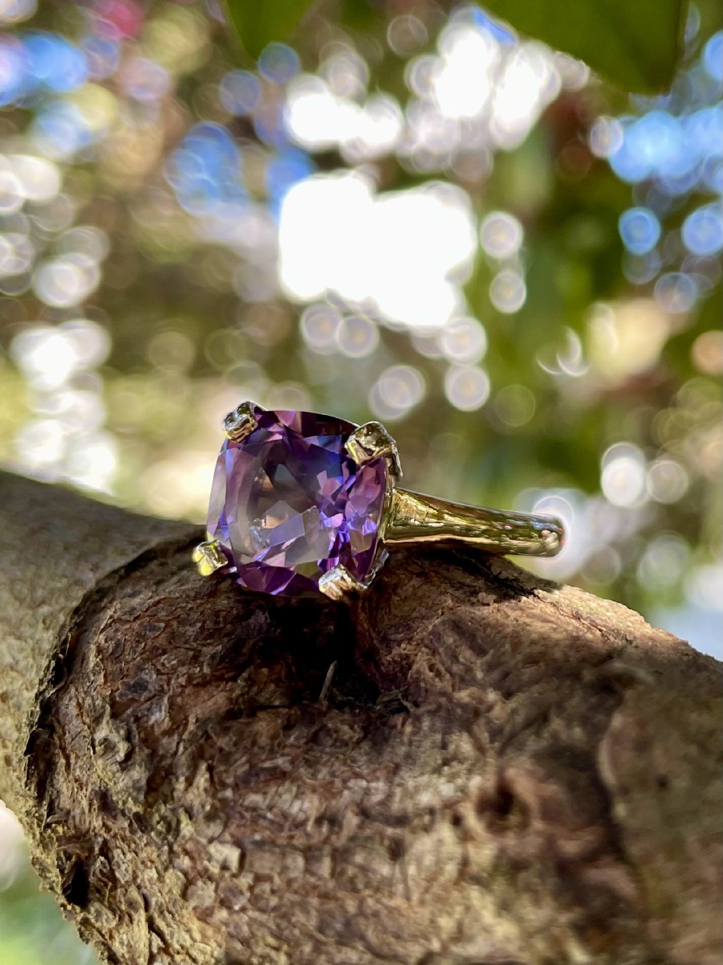 9ct Yellow Gold Double Claw-Set Amethyst Ring