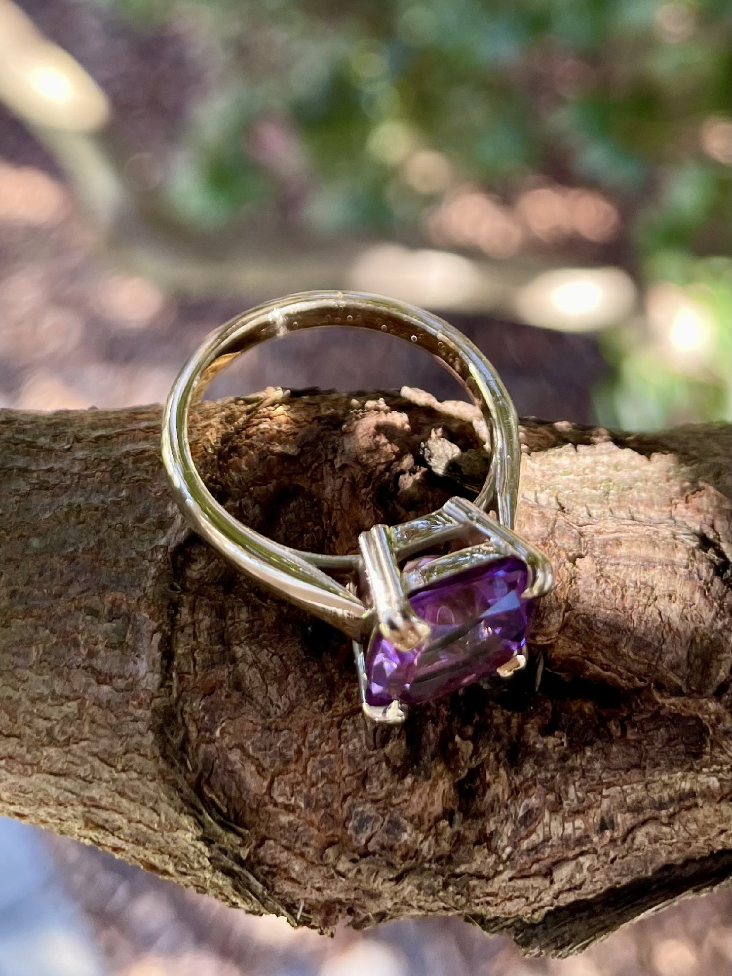 9ct Yellow Gold Double Claw-Set Amethyst Ring