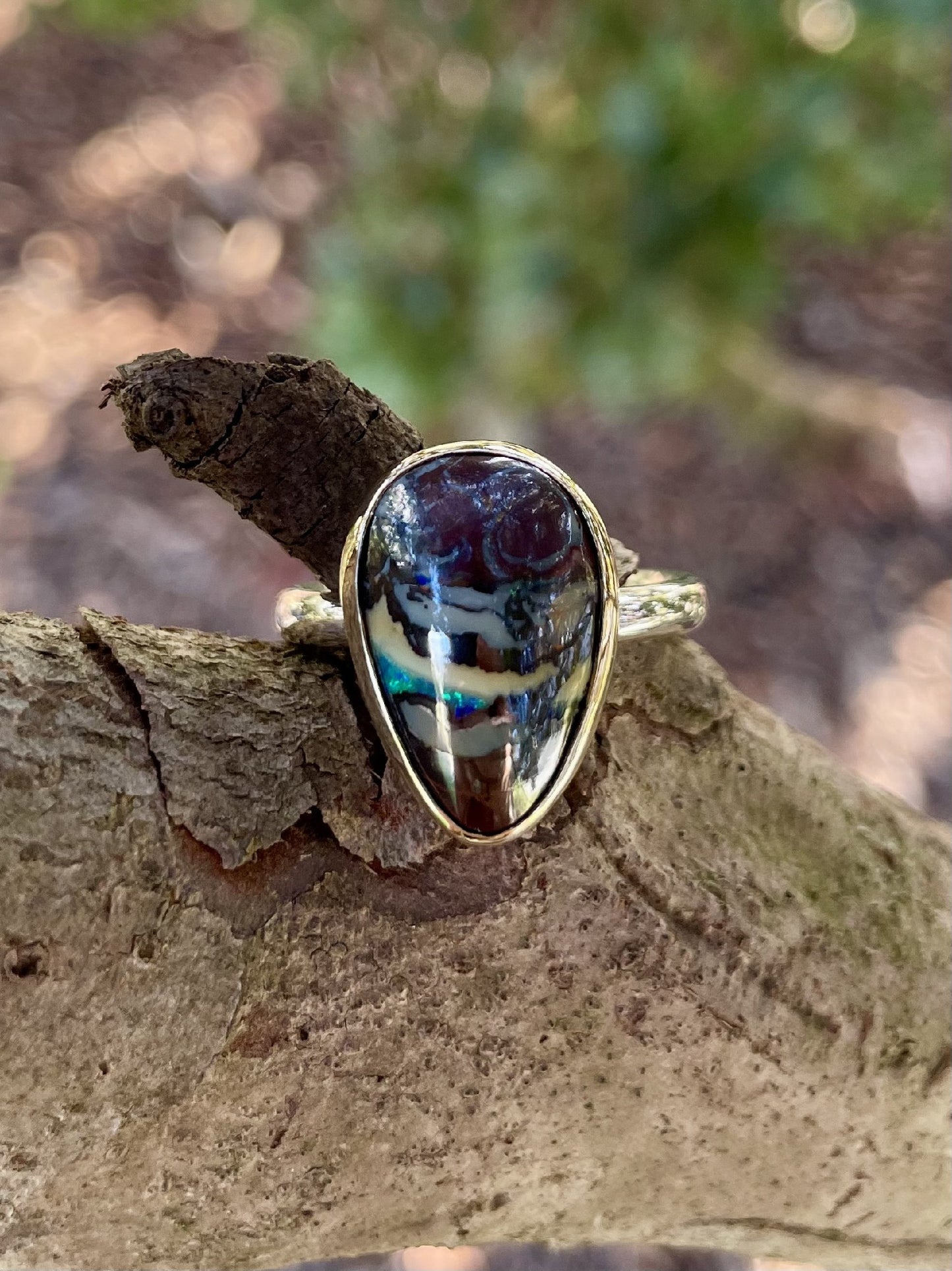 Sterling Silver & 9ct Yellow Gold Boulder Opal Ring