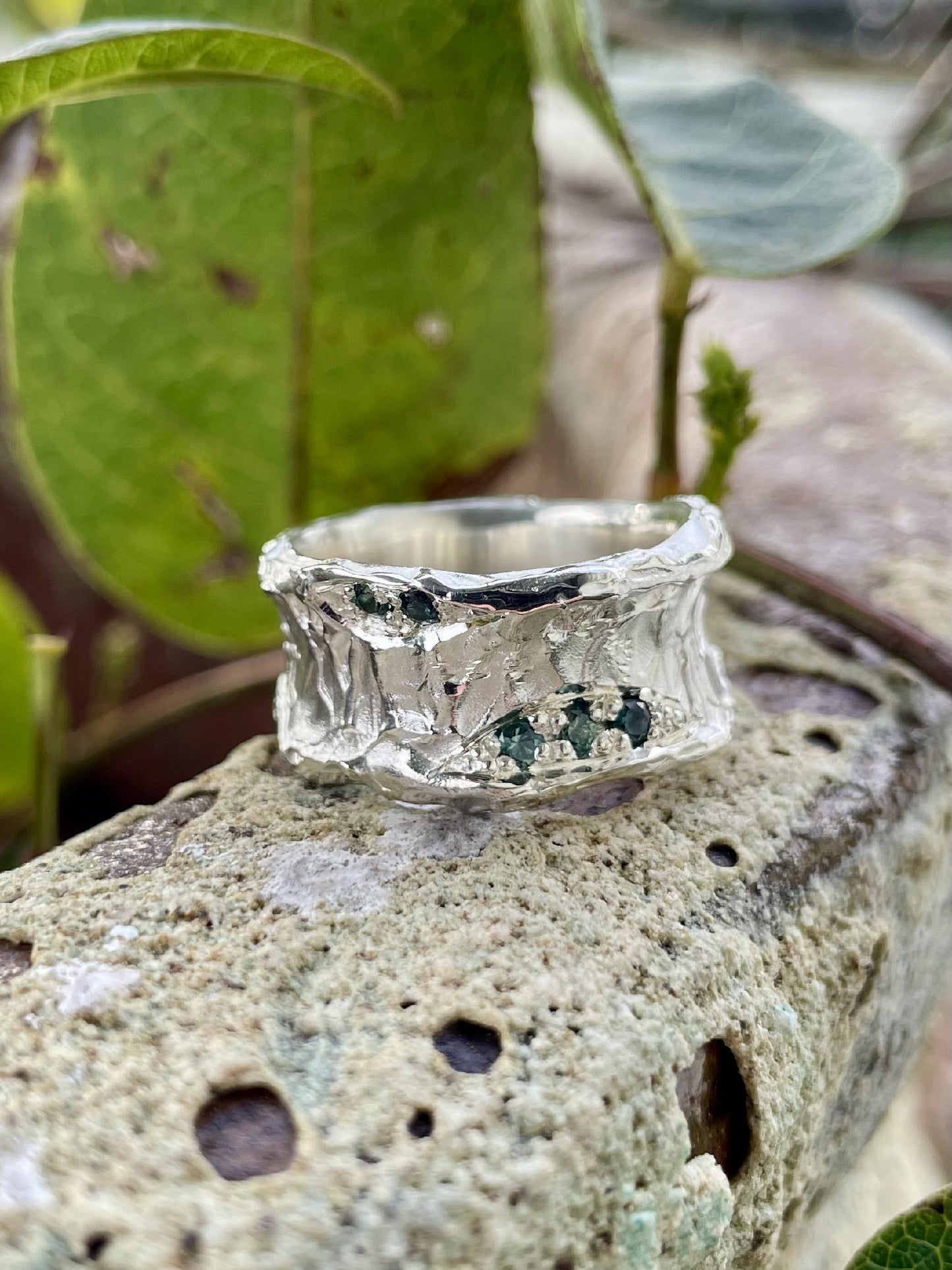 Sterling Silver Sapphire Molten Concave Ring