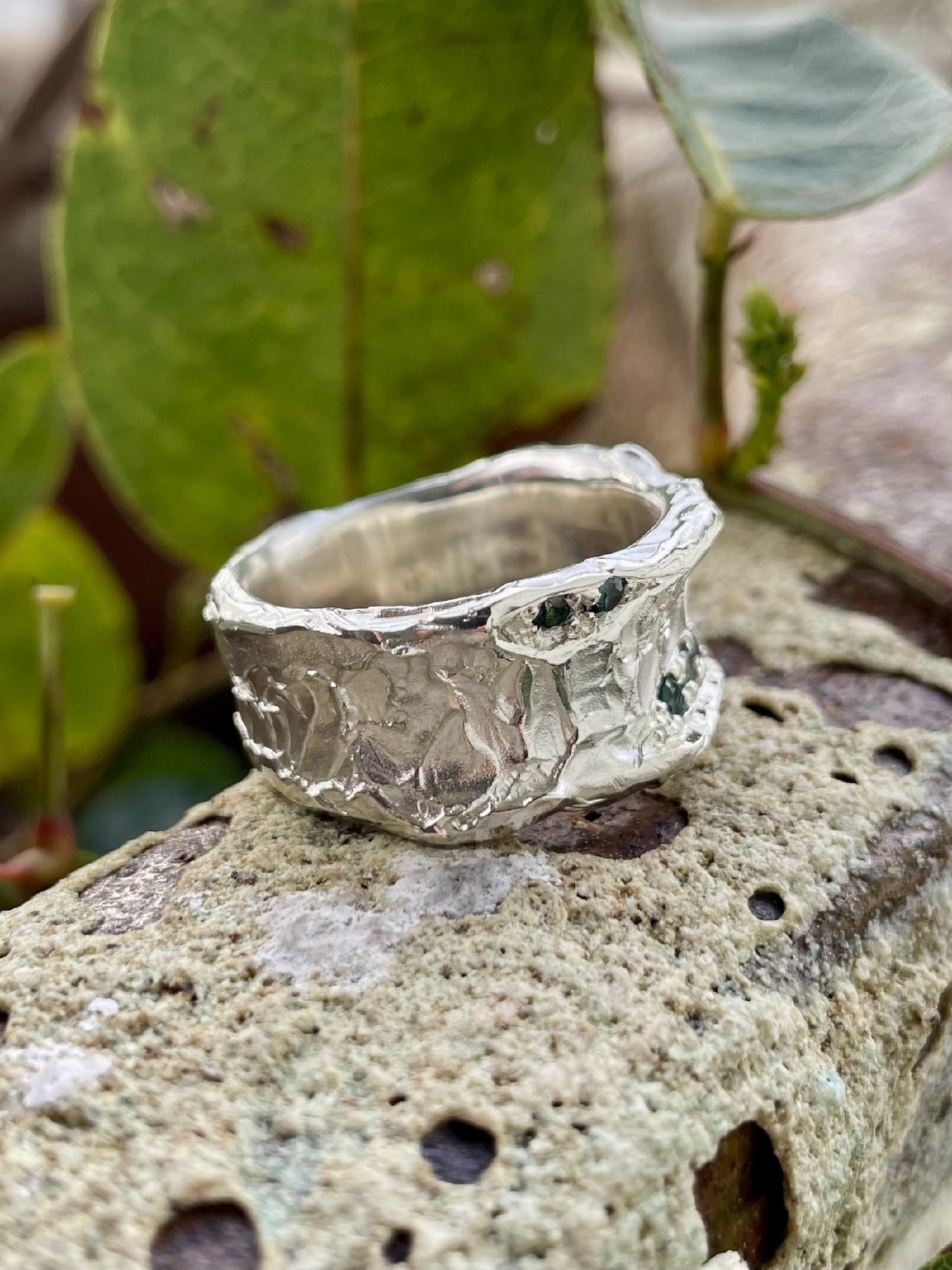 Sterling Silver Sapphire Molten Concave Ring