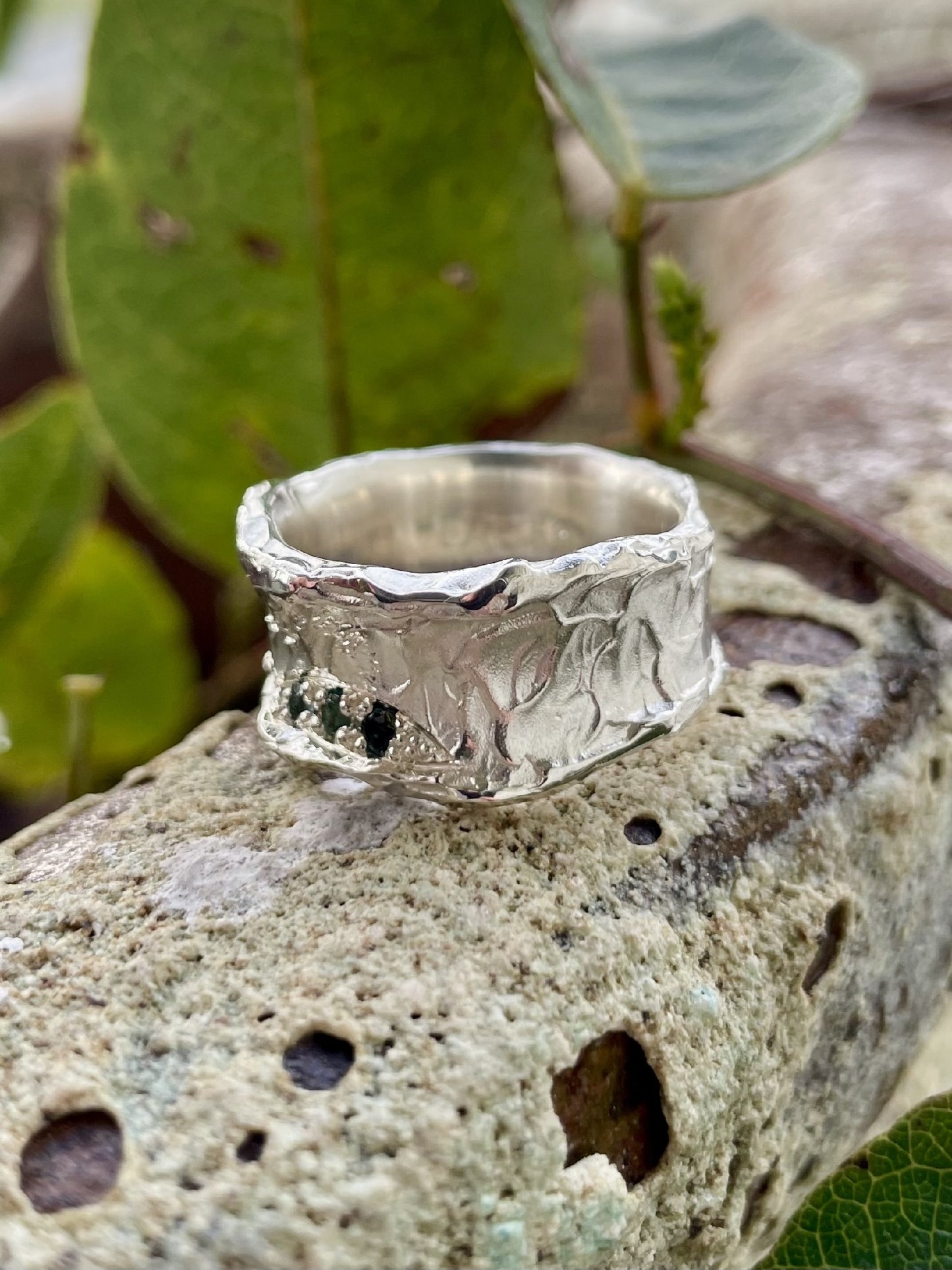 Sterling Silver Sapphire Molten Concave Ring