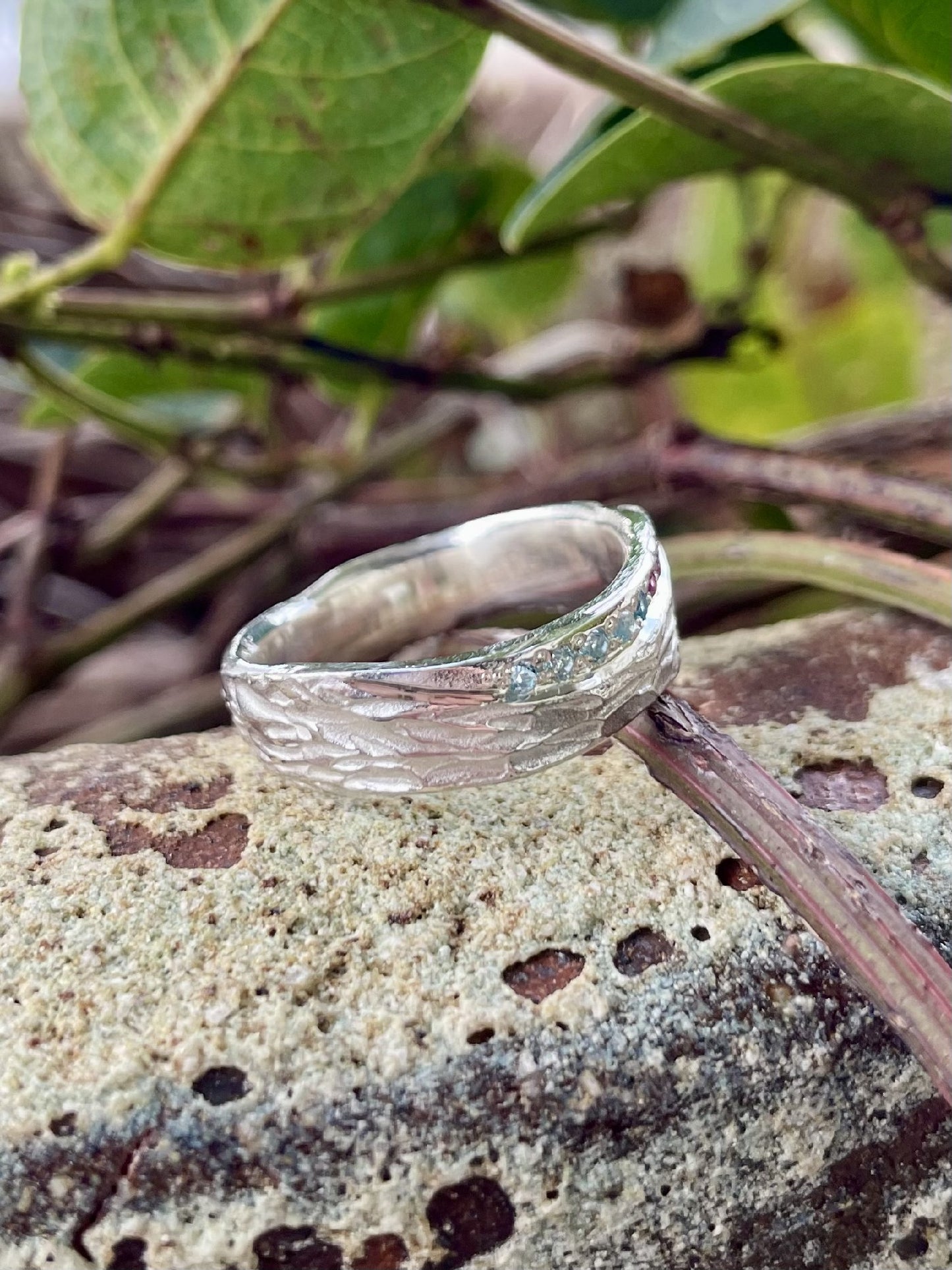 Sterling Silver Blue Topaz & Rhodolite Garnet Molten Ring