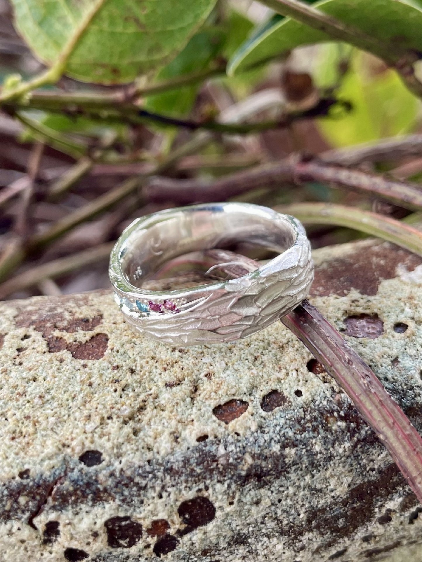 Sterling Silver Blue Topaz & Rhodolite Garnet Molten Ring