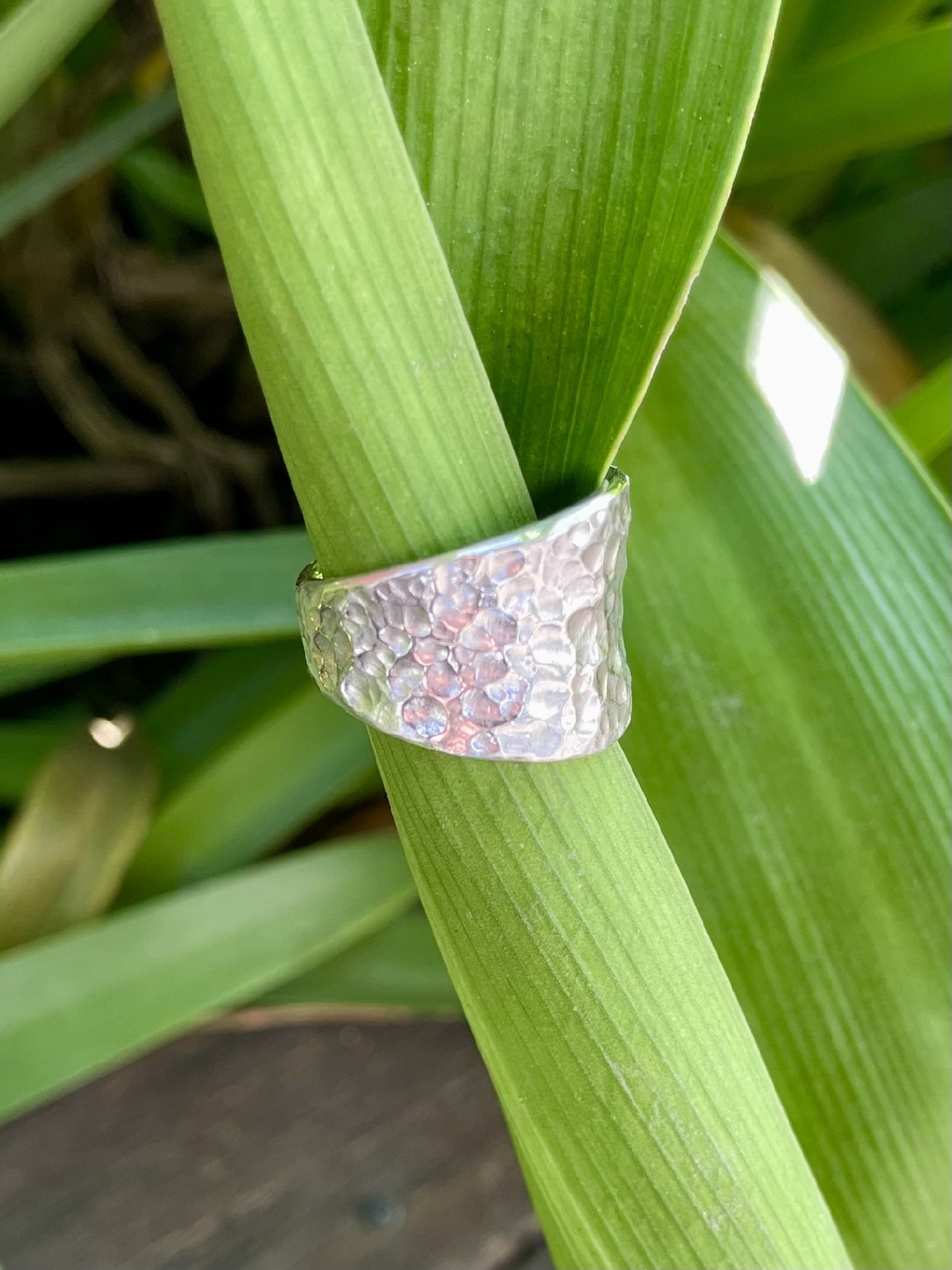 Sterling Silver Wide Tapered Beaten Ring