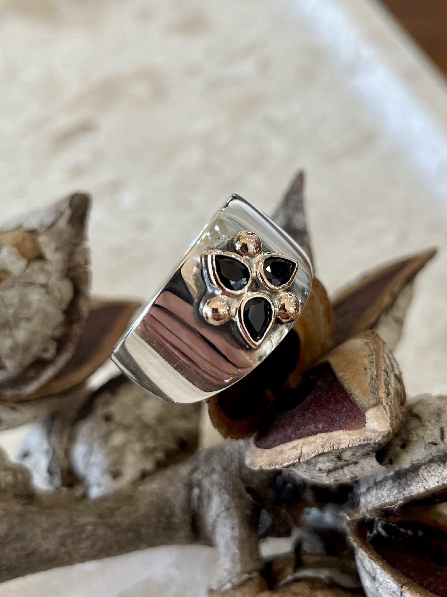 Sterling Silver & 9ct Rose Gold Pear Sapphire Ring