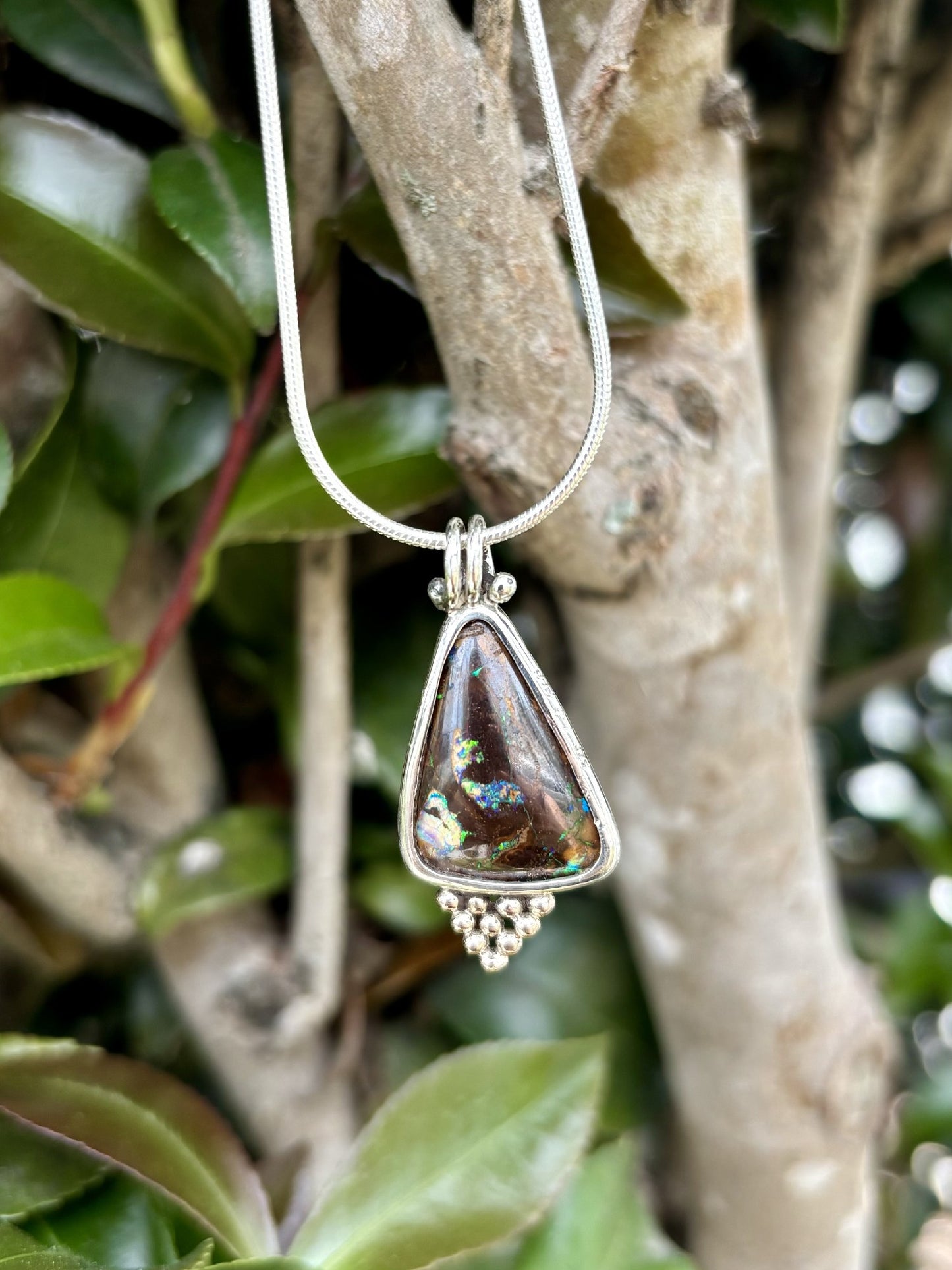 Sterling Silver & 9ct rose Gold Boulder Opal Pendant