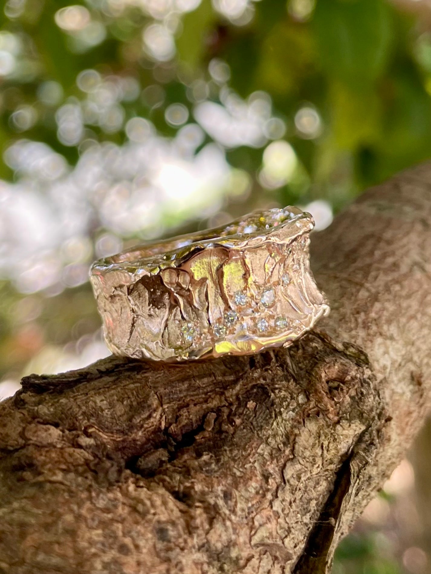 9ct Rose Gold Diamond 'Molten Style' Ring