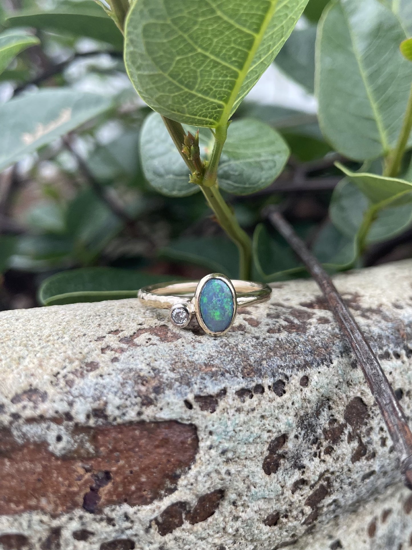 9ct Yellow Gold Opal & Diamond Ring