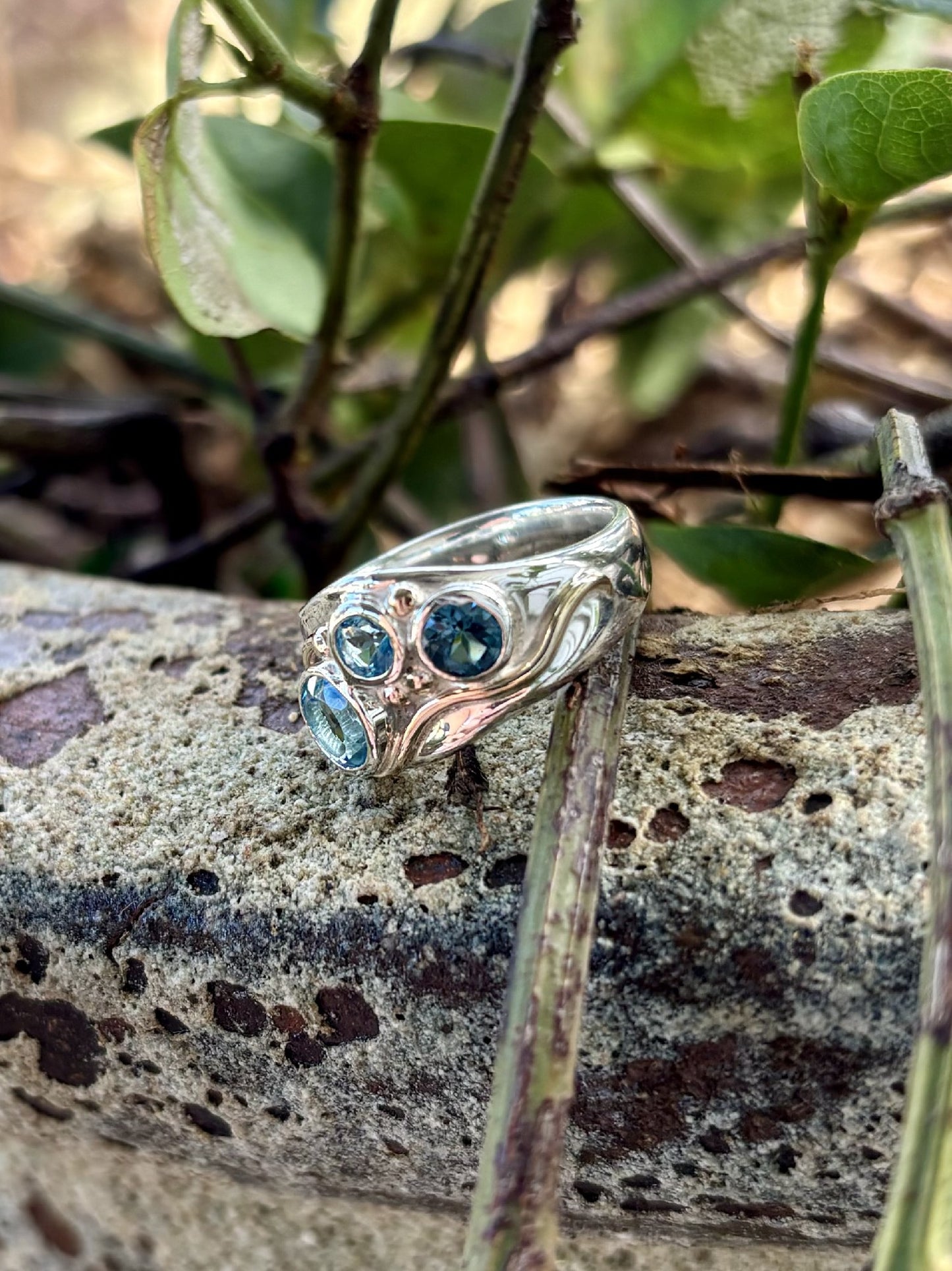 Sterling Silver & 9ct Yellow Gold Blue Topaz Deco Ring