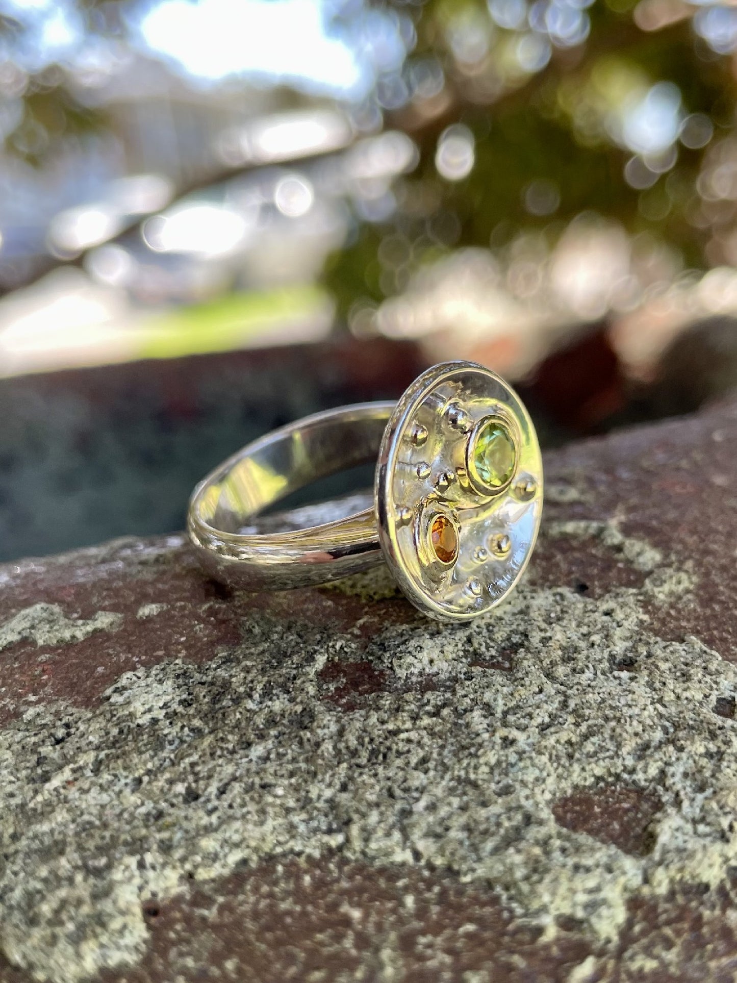 Sterling Silver/9ct Yellow Gold Citrine & Peridot Disc Ring