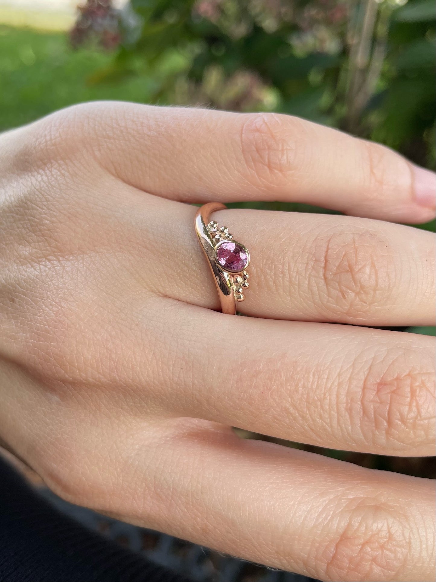 9ct Rose Gold Bezel Set Pink Sapphire Ring